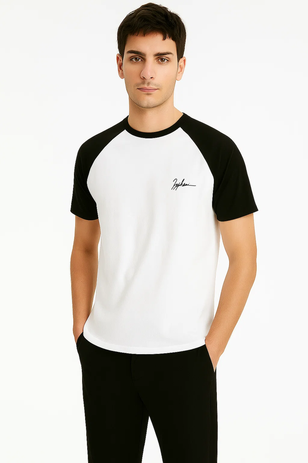 T-shirt blanc manche noir signature