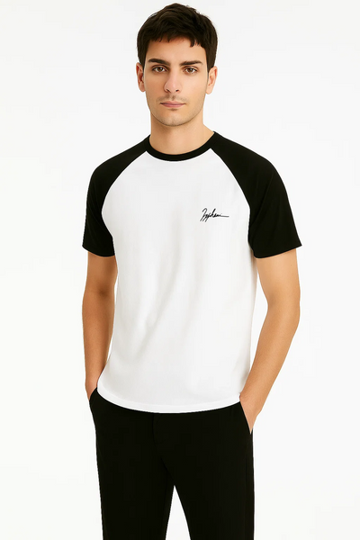 T-shirt blanc manche noir signature