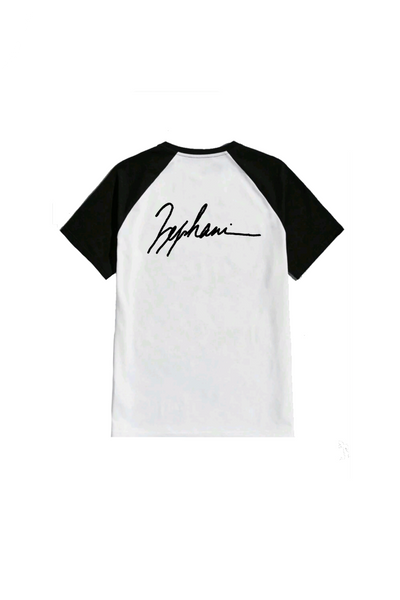 T-shirt blanc manche noir signature