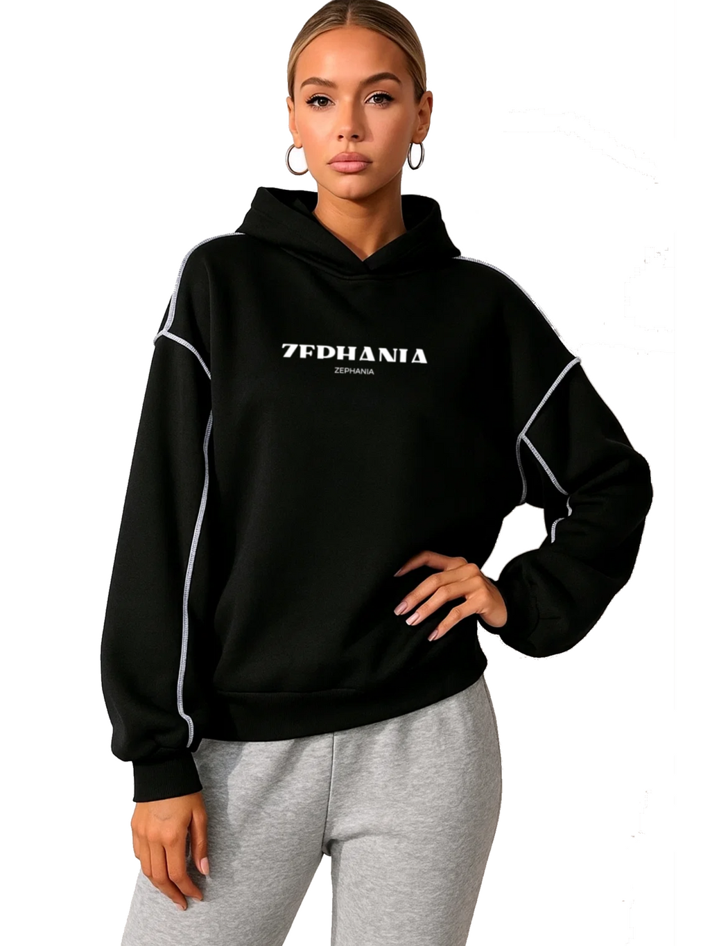 Hoodie noir à coutures contrastées