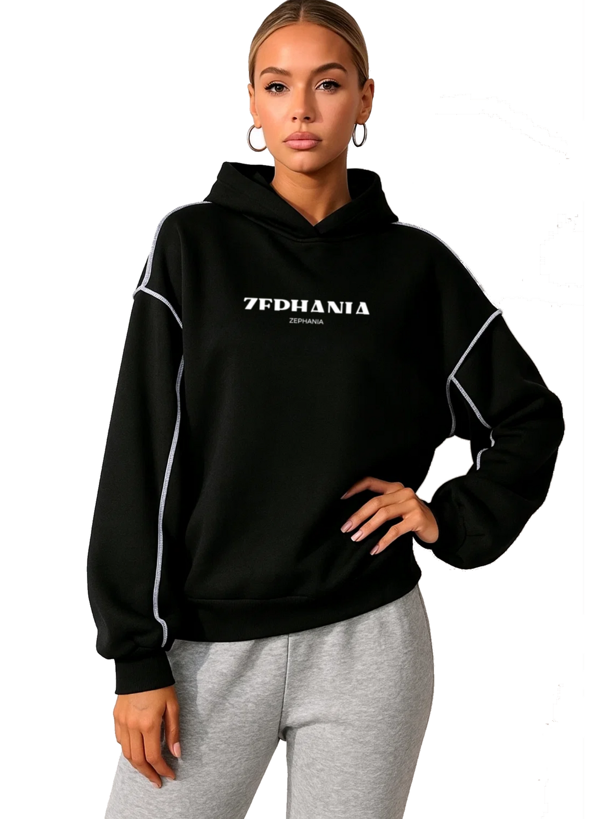 Hoodie noir à coutures contrastées