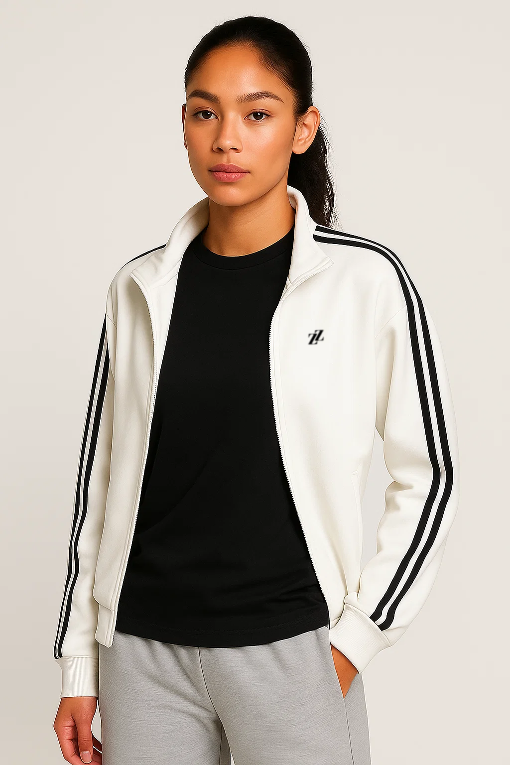 Veste blanche à bandes noires