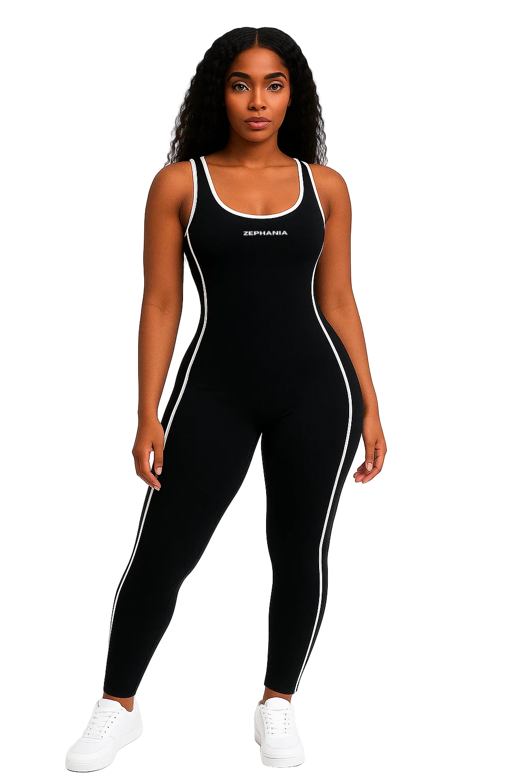 Combinaison sans manches noire à bandes blanches