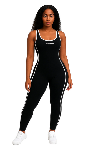 Combinaison sans manches noire à bandes blanches