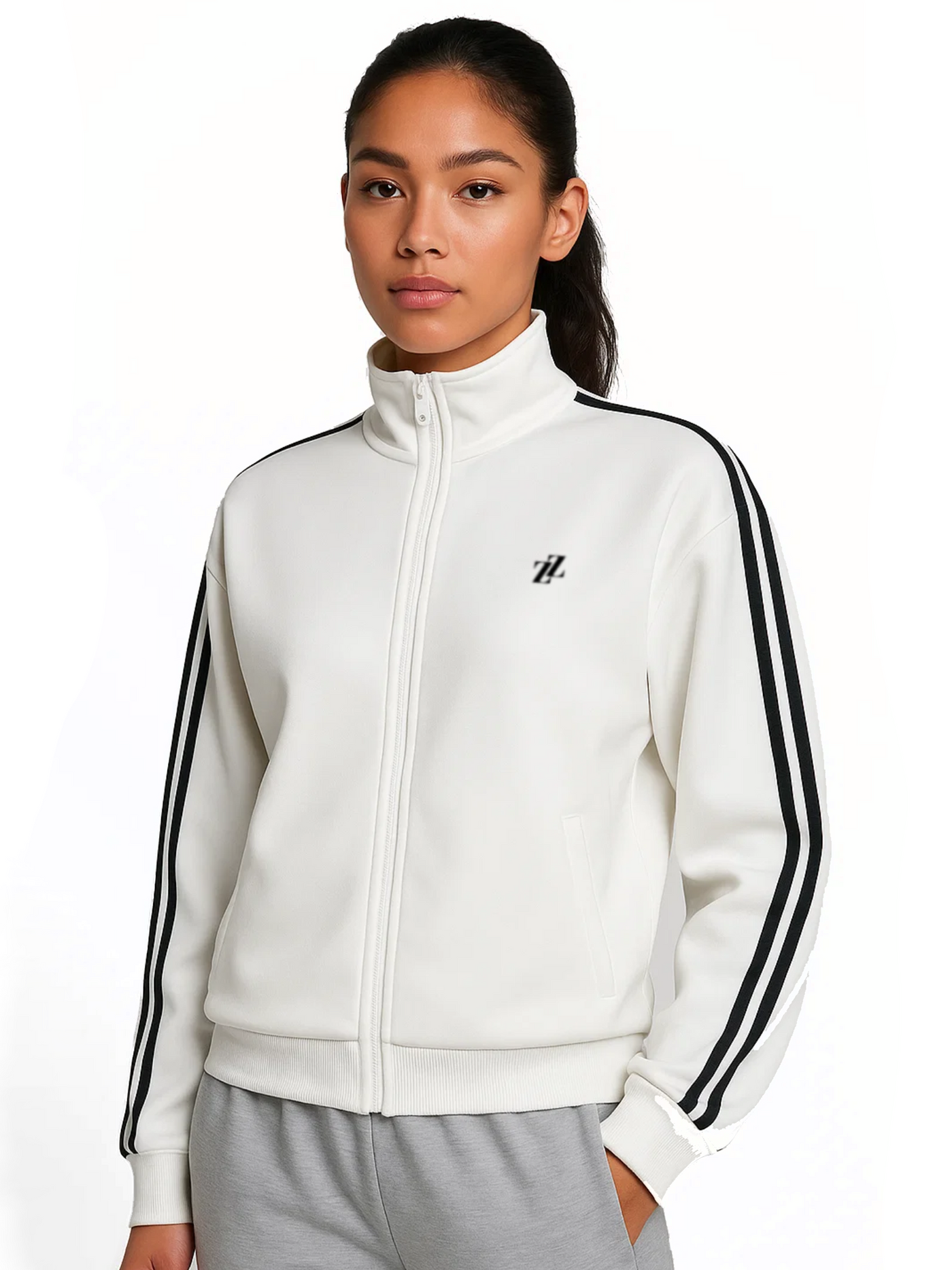 Veste blanche à bandes noires